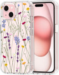 MOSNOVO Case for iPhone 15, [Buffertech 6.6ft Military-Grade Drop Protection] [Anti Peel Off Tech] Clear TPU Bumper Phone Case Cover Design - Floral Garden