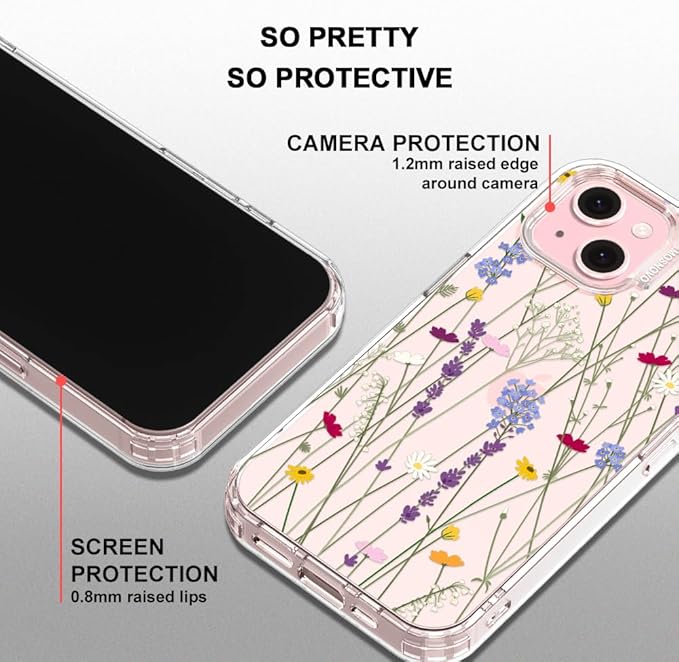 MOSNOVO Case for iPhone 15, [Buffertech 6.6ft Military-Grade Drop Protection] [Anti Peel Off Tech] Clear TPU Bumper Phone Case Cover Design - Floral Garden
