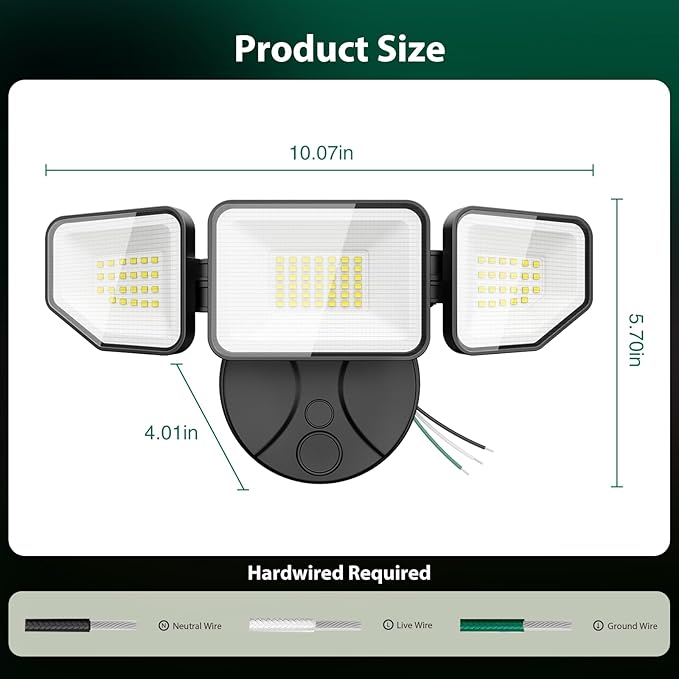 Flood Light Outdoors, 65W 6500 Lumen Super Bright LED Security Lights, 3 Adjustable Heads, IP65 Waterproof, 6500K Daylight Wall Mount Outdoor Flood Light for Yard, Garage