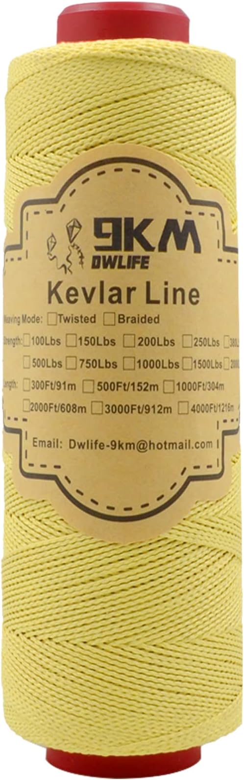 9KM DWLIFE Braided Kevlar Cord, 100lb~2000lb, High Tensile Strength, Abrasion, Flame Retardant, Kite String, Fishing Line, Model Rocket Shock, Tactical Survival Paracord