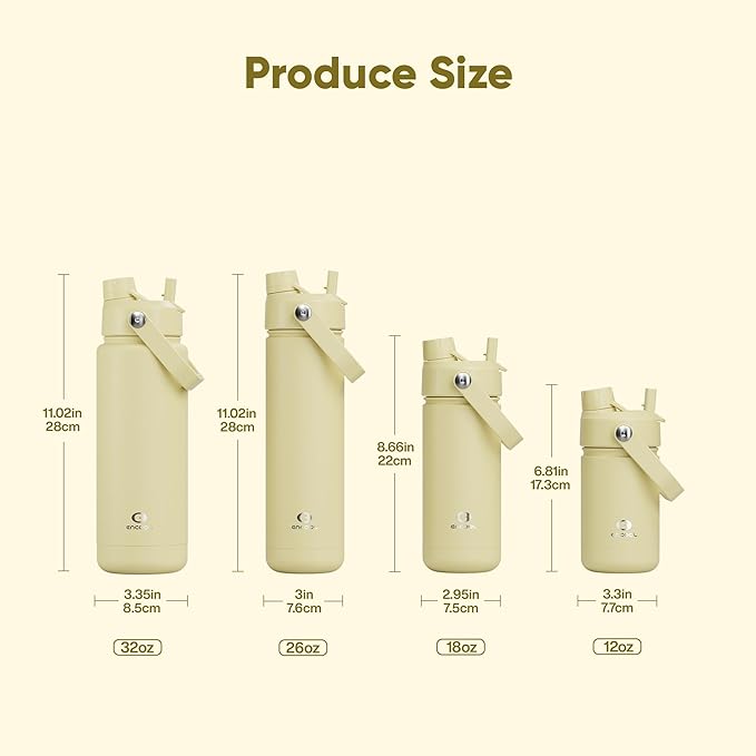 ENCOOL Insulated Water Bottle with Straw Stainless Steel Water Bottle, Leak-Proof, BPA-Free, Double Wall Vacuum Keeps Cold for 24 Hours for Sports, Travel, School (18 oz, Light Vanilla)