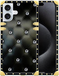 Compatible with iPhone 16 Plus Case, Shiny Black Sofa Crystal Luxury Golden Decoration for Girl Women Soft TPU Shockproof Protective Hard PC Back