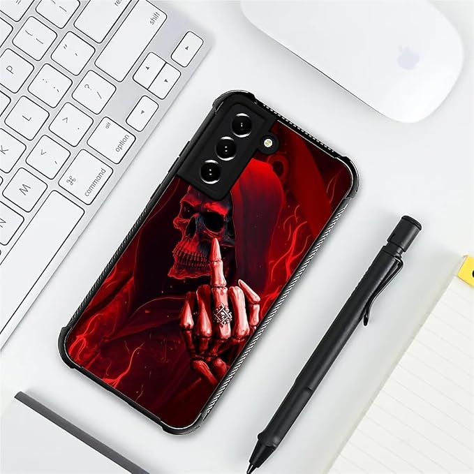 for Samsung Galaxy S22 Case, Gestures Funny Skull Pattern Graphic Design Girl Boy Soft Silicone Hard Acrylic Shock Protection for Samsung Galaxy S22
