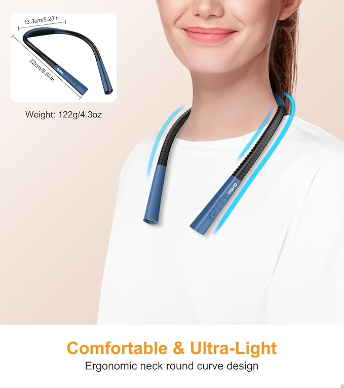 Gritin Book Light, Eye Caring 4-Color & 5-Brightness Neck Light Reading Light- Stepless Dimming,30-min Timer,80+ Hrs Runtime,Bendable Round Neck Design, Lightweight for Reading-Porcelain Blue