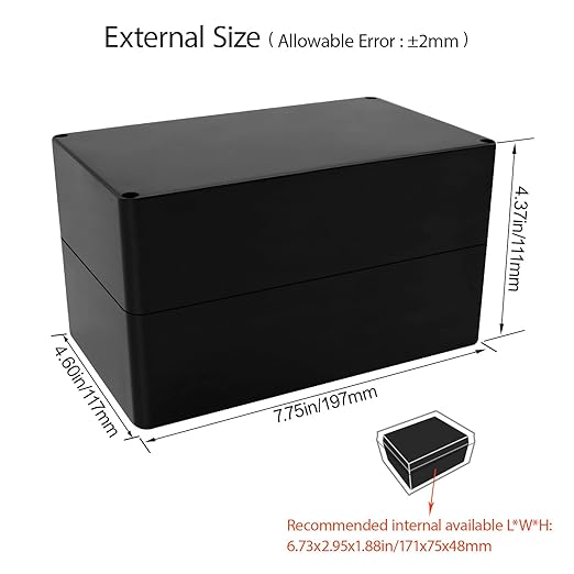 LeMotech Project Box ABS Plastic Junction Box IP65 Waterproof Hobby Box Electrical Boxes Universal Enclosure for Electronic Black 7.7X 4.6X 4.3 inch(200x120x113mm)（Pack of 1