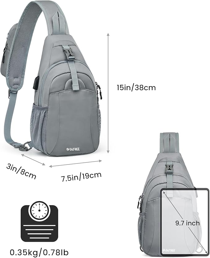 G4Free Sling Bag RFID Crossbody Sling Backpack with USB Charging Port, Travel Hiking Daypack Shoulder Chest Bag for Women Men(Gray)