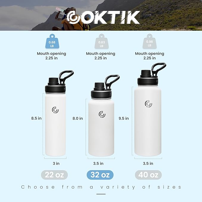 Sports Water Bottle 32oz, Insulated Water Bottle with Handle,Stainless Steel,Simple Modern,Suitable for Travel, School, Boy, Girl(White)