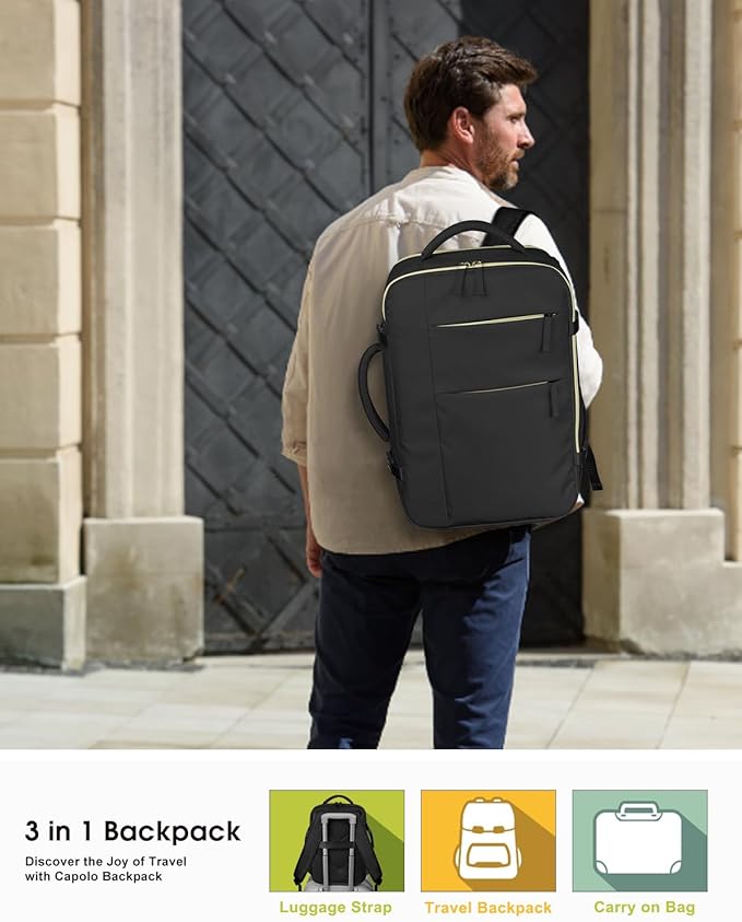 Capolo Travel Backpack for Women Men Waterproof Laptop Backpack Airlines Approved Carry On Backpack Bag Computer Bookbag for Business, Work, Traveling Fits 17 Inch Laptop(Black)