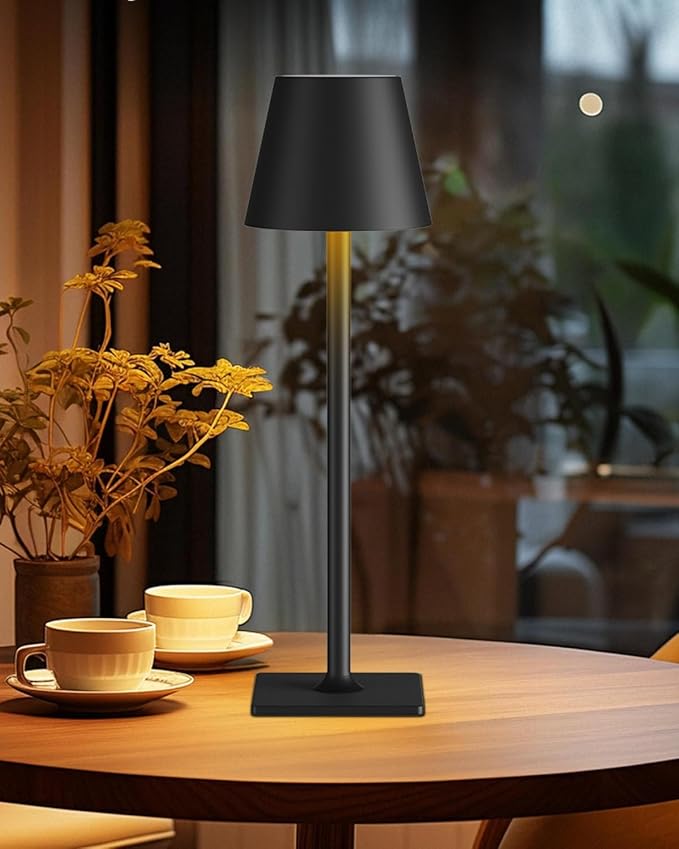 Fizrice Cordless Table Lamp Rechargeable Lamps: 6000mAh Battery Operated Table Lamp Outdoor Waterproof, Touch Control, Portable Wireless Desk Lamp for Dinner/Bedroom/Restaurant(Black 2 Pack)