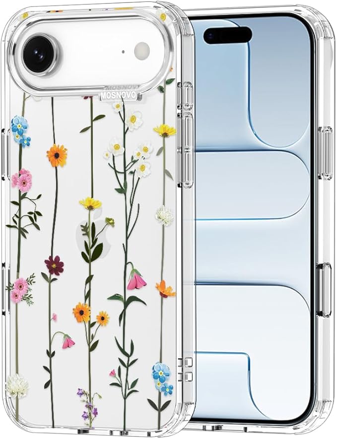 MOSNOVO for iPhone Air Case | Military Grade 6.6ft Drop Tested | Camera Control | Clear with Wildflowers Design