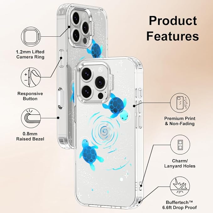 MOSNOVO Case for iPhone 16 Pro, [Buffertech 6.6ft Military-Grade Drop Protection] [Anti Peel Off Tech] Clear TPU Bumper Phone Case Cover Design - Space Turtle