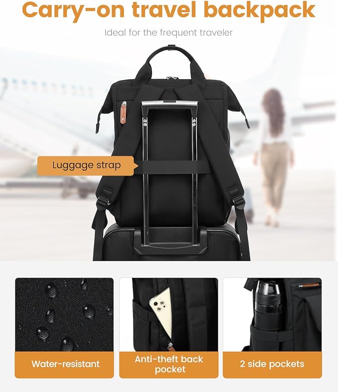 LOVEVOOK Laptop Backpack Purse for Women Work Traveling Commuter Backpack Business Computer Bag Doctor Nurse Bags College Backpack Teacher Laptop Bag, 15.6 Inch, Black-brown (Upgraded)