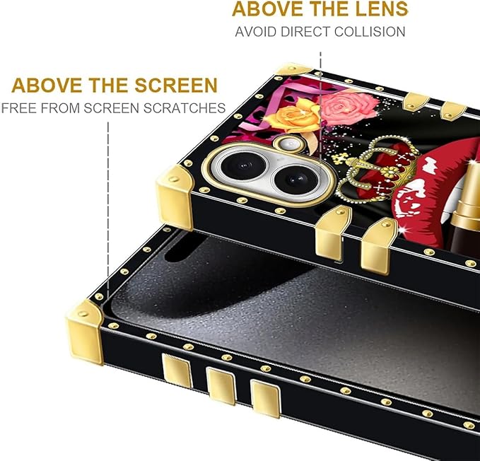 for iPhone 17 Case Luxury Golden Decoration for Girl Women Soft TPU Shockproof Protective Hard PC Back for iPhone 17 Crazy Pattern Queen Lip Crown Leopard Print