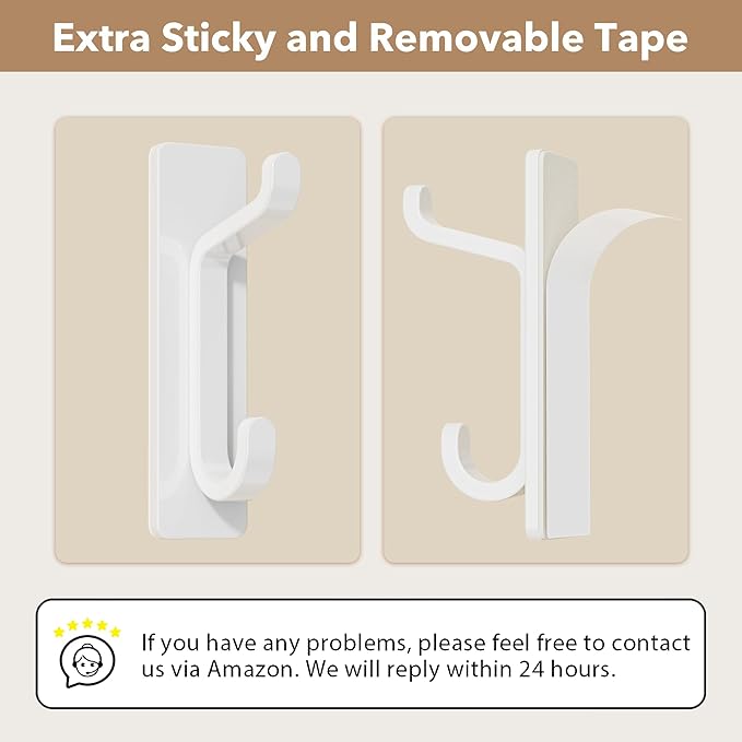 pickpiff Wall Hooks for Coat and Towel: 13LB Strong Adhesive Door Hanger Stick on, White 4 Pack