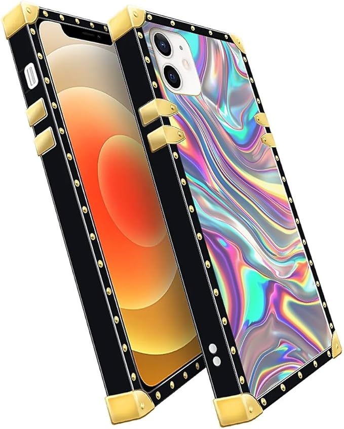 Compatible with iPhone 11 Case, Holographic Abstract Iridescent Textures Luxury Golden Decoration for Girl Women Soft TPU Shockproof Protective Hard PC Back for iPhone 11