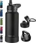 RUBYFLASK 32oz Insulated Water Bottle with Straw, Stainless Steel Metal Vacuum Water Flask, Large Thermal Water bottle with Leakproof 3 Lids for Travel, Camping, Gym Sports Black