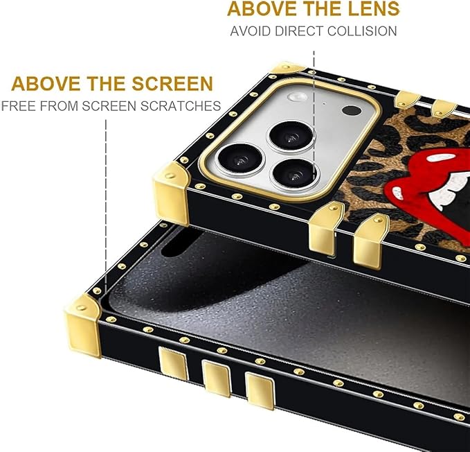 for iPhone 17 Pro Max Case Luxury Golden Decoration for Girl Women Soft TPU Shockproof Protective Hard PC Back for iPhone 17 Pro Max Crazy Pattern Brown Leopard Print Mouth