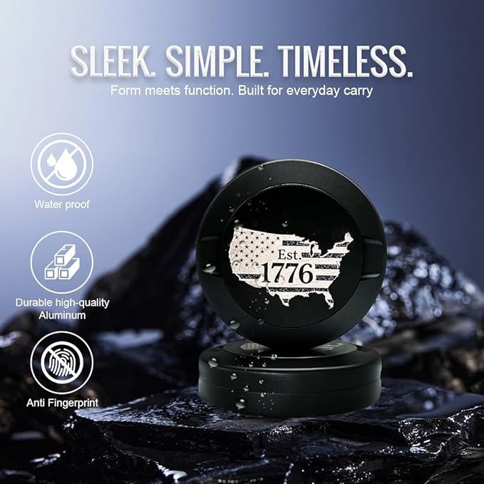 ZYN Metal Can – Metal Zyn Container & Holder | Smell-Proof Aluminum Storage Tin | USA Map 1776 Patriotic Flag Design | Empty Case for Snus & Dip