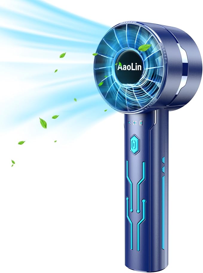 2pcs portable handheld fan personal fan portable neck fan small rechargeable fan usb mini small fan high speed motor lasts 4-16 hours 4-speed lanyard fan for summer outdoor travel children (G2-Blue)