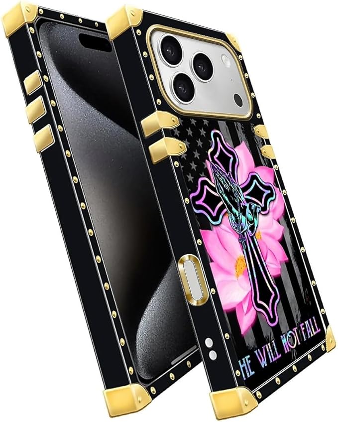 for iPhone 17 Pro Case Luxury Golden Decoration for Girl Women Soft TPU Shockproof Protective Hard PC Back for iPhone 17 Pro Crazy Pattern Praying Cross Hands