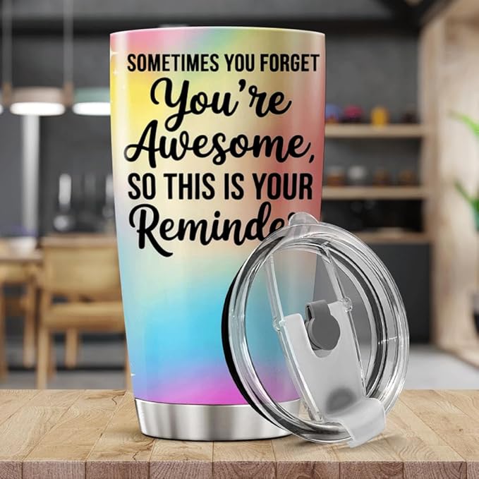 CUBICER Inspirational Quote Sometimes You Forget You'Re Awesome So This Is Your Reminder Design Stainless Steel 20 Oz Tumbler For Women Friends Coworkers Motivation Gift