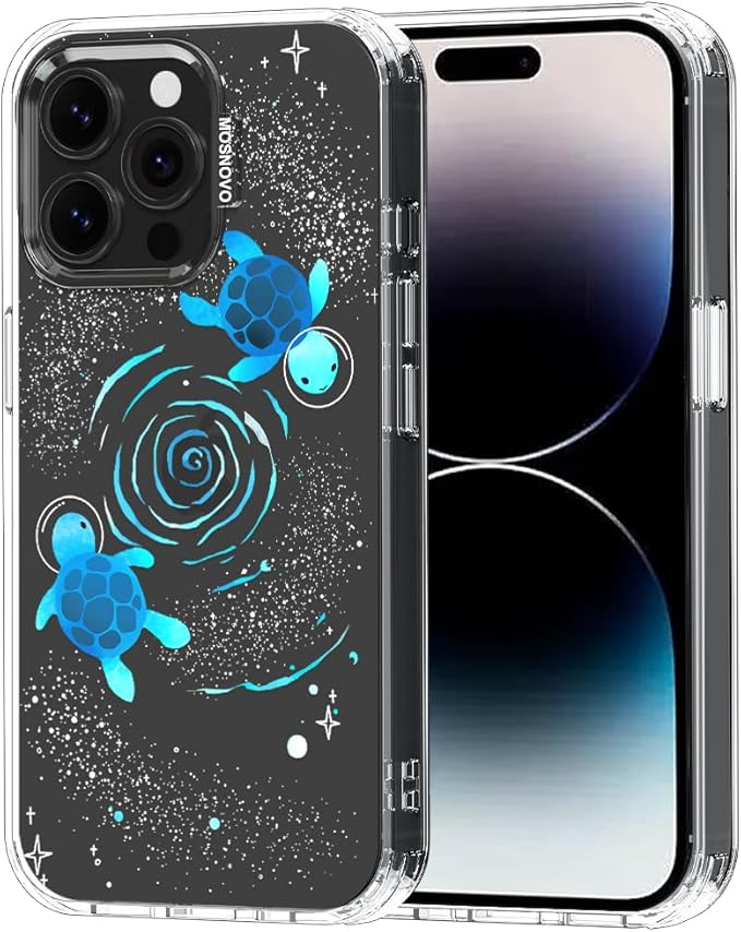MOSNOVO Case for iPhone 14 Pro Max, [Buffertech 6.6ft Military-Grade Drop Protection] [Anti Peel Off Tech] Clear TPU Bumper Phone Case Cover Design - Space Turtle