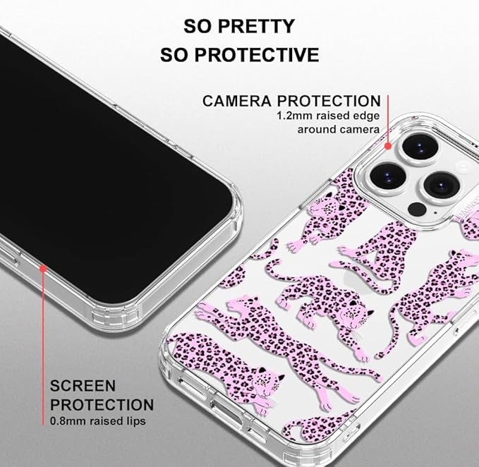 MOSNOVO Case for iPhone 14 Pro, [Buffertech 6.6ft Military-Grade Drop Protection] [Anti Peel Off Tech] Clear TPU Bumper Phone Case Cover Design - Pink Leopard