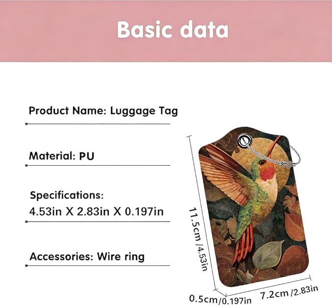 2Pcs Vintage Hummingbird Luggage Tags for Suitcases, 2.83x4.53 Artistic Travel ID Labels with Privacy Cover, Aesthetic Nature Bag Tags for Backpacks, Mothers Day Gift Ideas, Set of 2