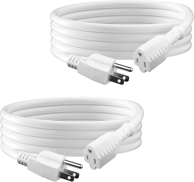 BN-LINK [2 Pack] 10ft White Outdoor Extension Cord 16/3 SJTW, 3-Prong, Weather Resistant & Flame Retardant, for Garden, Landscaping & Holiday Decorations
