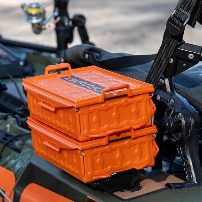 YakAttack TracPak Combo Kit – Orange | 2 Stackable Storage Boxes + Quick Release Track Base | Fits MightyMount, GearTrac & Most Kayak Tracks | Space-Saving Fishing Storage | Compact Kayaking Box