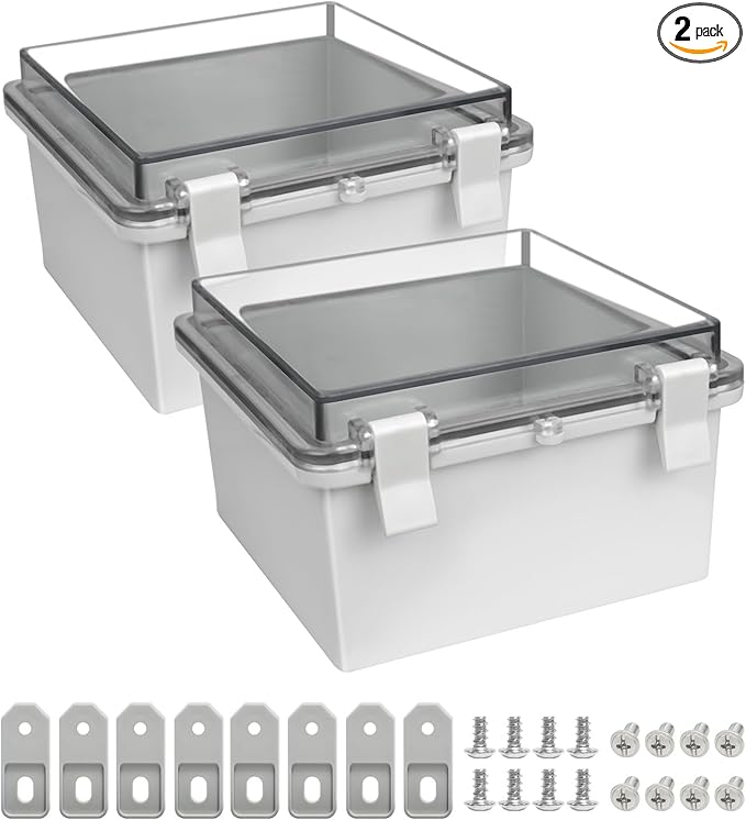 ABS Plastic Dustproof Waterproof IP65 Junction Box Hinged Shell Universal Electrical Project Enclosure Gray, with PC Transparent Clear Cover 5.9 x 5.9 x 3.5inch(150 x150 x90mm), 2 Pack