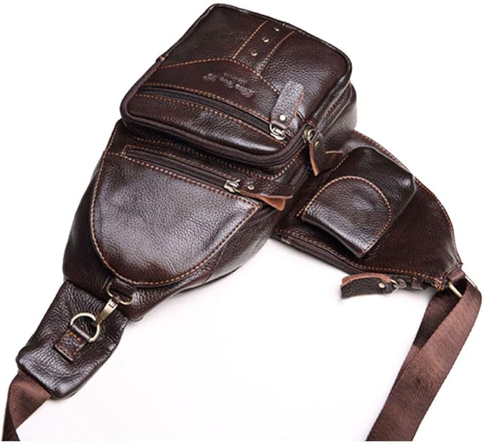 Hebetag Leather Sling Bag Crossbody Backpack for Men Women Multipurpose Single Shoulder Chest Pack Daypack Outdoor Travel Casual Day Pack Coffee