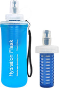 700ml Soft Flask Water Bottle, Collapsible Water Bottle with Filter, Perfect for Hiking, Backpacking, and Camping - Blue