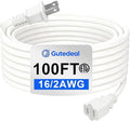 White Outdoor Waterproof 2 Prong Extension Cord 100 FT Heavy Duty ETL Listed Outside Power Cord for Lawn & Garden, 13A 1625W 16AWG Indoor Tool Extension Cords