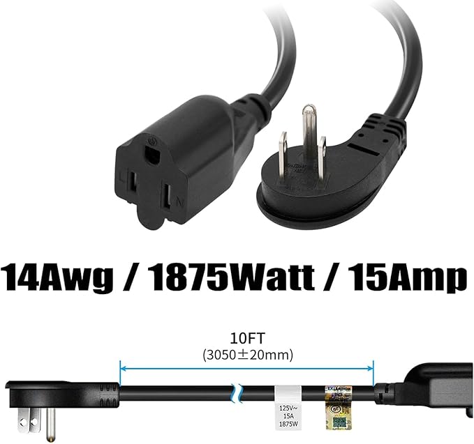 FIRMERST 1875W 14 Gauge Flat Plug Extension Cord 10 ft 15A Black, Pack of 2