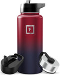 IRON °FLASK Camping & Hiking Hydration Flask with Straw, Wide Mouth Insulated Stainless Steel Sports Water Bottle - 32 oz Dark Rainbow