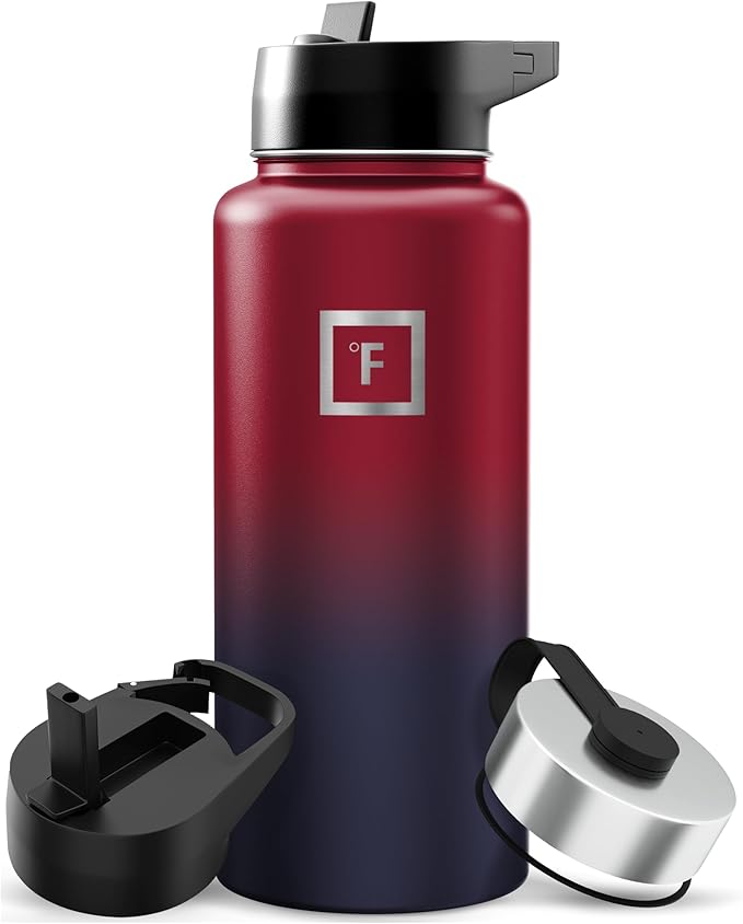 IRON °FLASK Camping & Hiking Hydration Flask with Straw, Wide Mouth Insulated Stainless Steel Sports Water Bottle - 32 oz Dark Rainbow