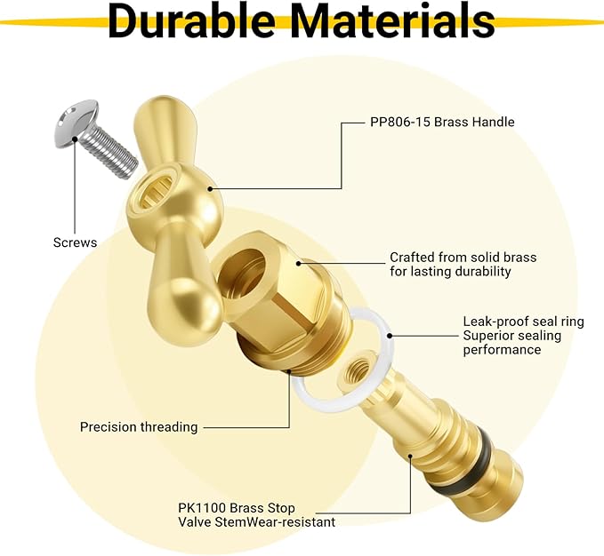 Brass Globe Valve Faucet Stem and Bonnet Replacement Kit with Waterproof Tape PP806-15 Handle for Arrowhead PK1100 Hose Bibs, Boiler Drains, Sill Faucets