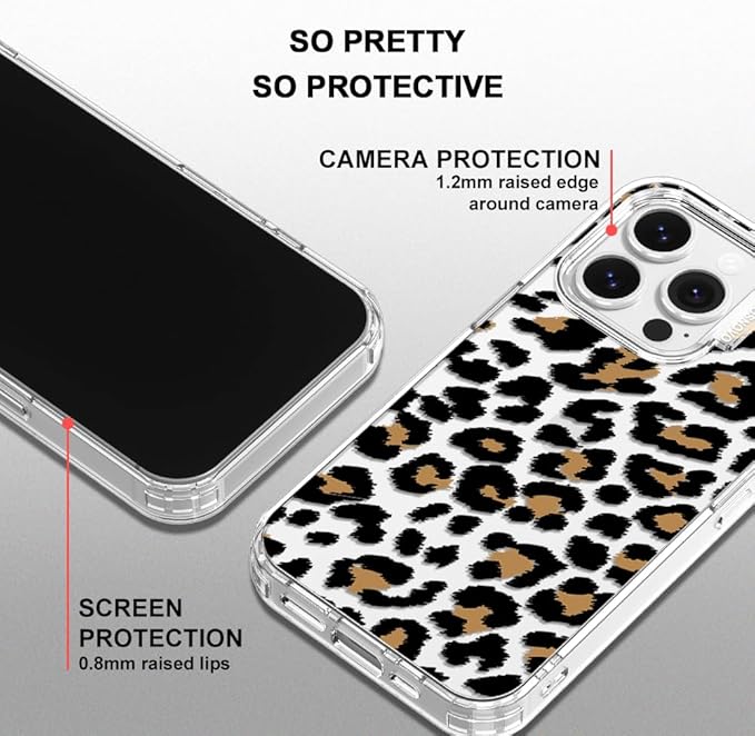 MOSNOVO Case for iPhone 14 Pro, [Buffertech 6.6ft Military-Grade Drop Protection] [Anti Peel Off Tech] Clear TPU Bumper Phone Case Cover Design - Leopard Print