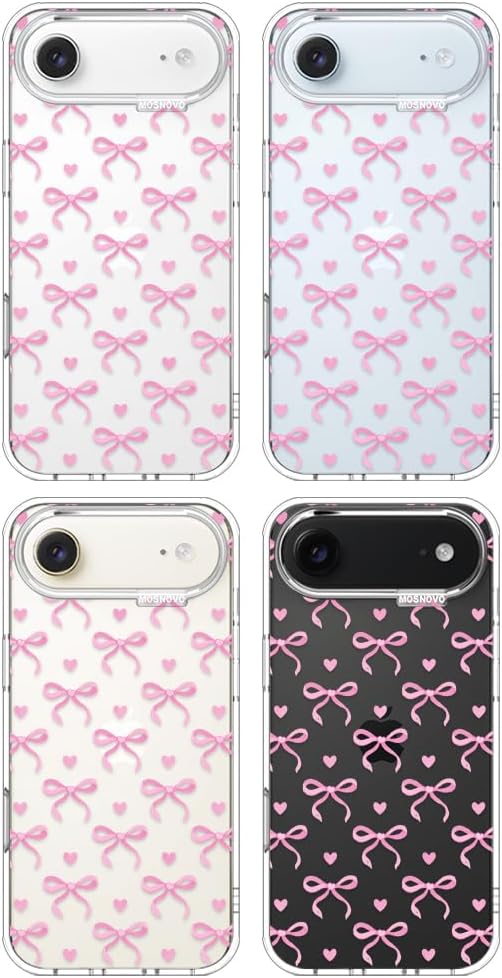 MOSNOVO for iPhone Air Case | Military Grade 6.6ft Drop Tested | Camera Control | Clear with Bowtiful Love Design