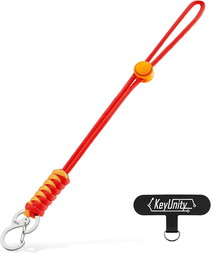 KeyUnity KC01 Braided Paracord Carabiner with Cord Lock, Keychain Phone Camera Bag Wrist Hand Strap for Daily & Outdoor