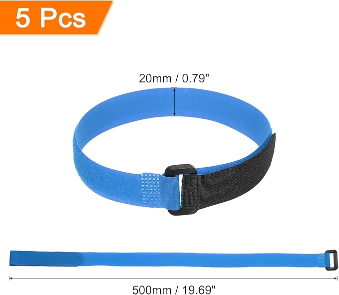 MECCANIXITY 5Pcs Reusable Battery Tie Down Straps,0.8x20" Blue Nylon Multipurpose Battery Hold Down Adjustable Cinch Strap Hook Loop Fastening Tie for Quadcopters FPV RC Drone Boat Car
