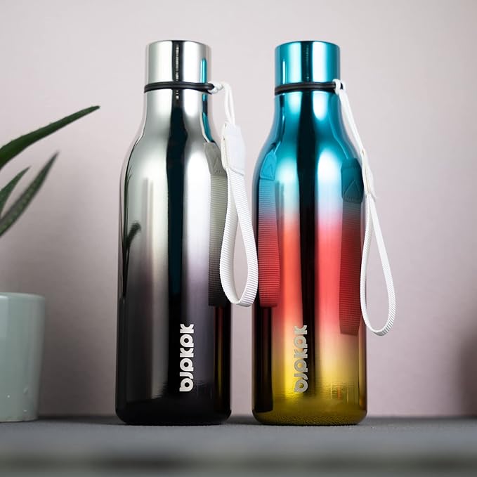 BJPKPK Insulated Water Bottles, 18 oz Stainless Steel Metal Water Bottle with Strap, BPA Free Leak Proof Jugs, Mugs, Flasks, Reusable Thermal Flasks for Sports & Travel, Blue Lagoon
