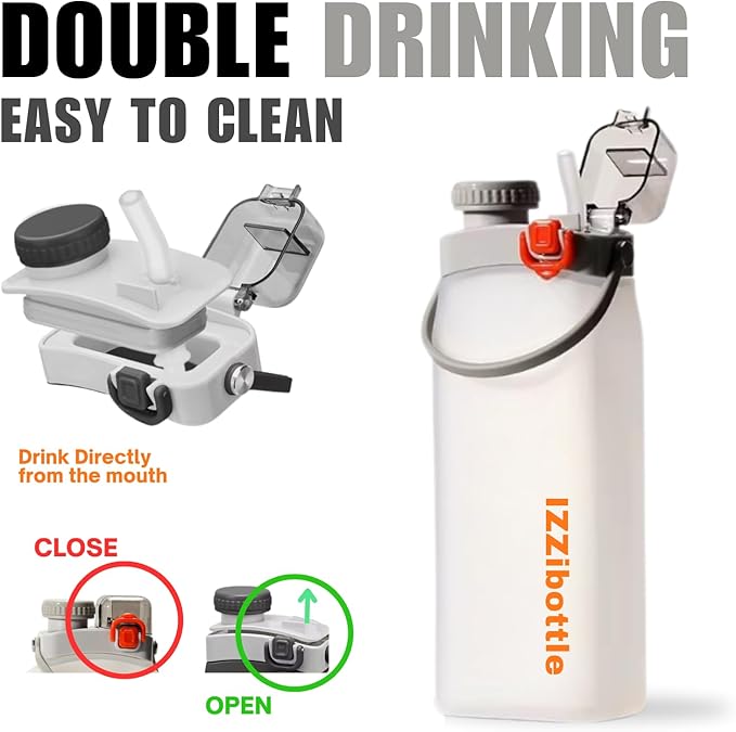 IZZI bottle Collapsible Lightweight Silicone Water Bottle (600ml, White) | BPA Free, Eco-Friendly, Medical Grade | Leakproof Bottle for Sports, Travel, Hiking, Gym, Outdoor Adventures and Daily Use
