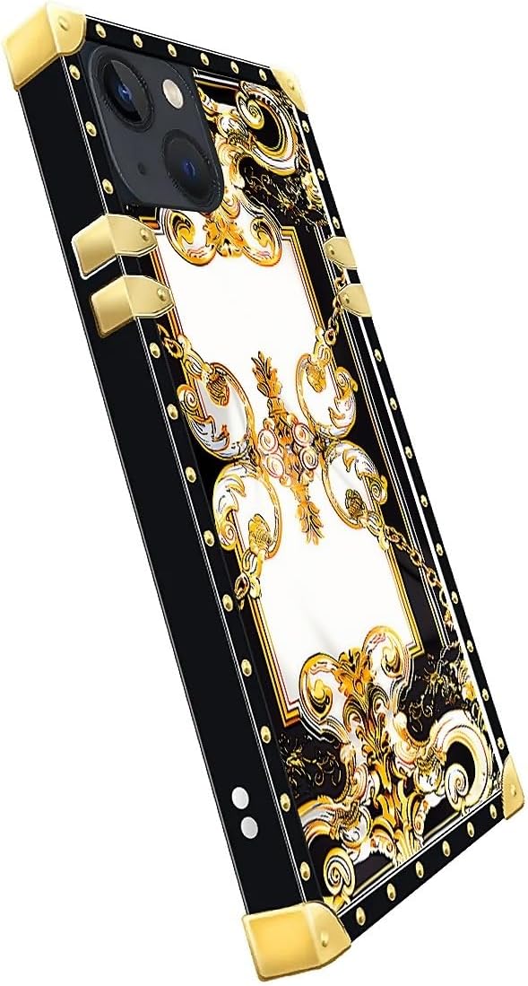 Compatible with iPhone 13 Case, Gold Grain Flowers Luxury Golden Decoration for Girl Women Soft TPU Shockproof Protective Hard PC Back for iPhone 13