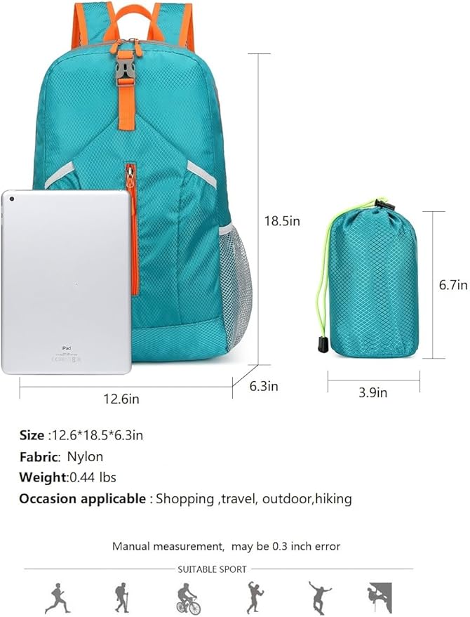 levayhill 25L Foldable Hiking Backpack Lightweight Packable Basic-Daypack Collapsible Bag Water-Resistant Travel Men Women Camping Cycling Outdoor (Lake Blue)