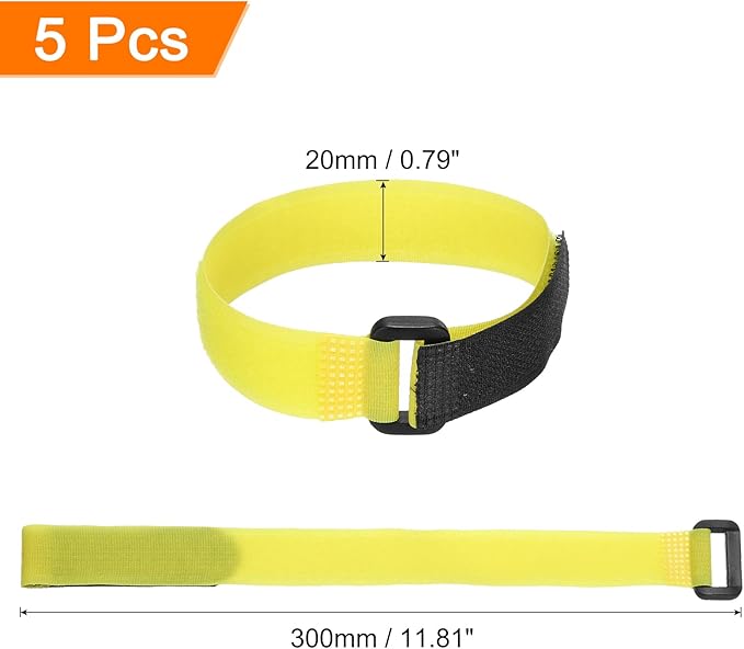 MECCANIXITY 5Pcs Reusable Battery Tie Down Straps,0.8x12" Yellow Nylon Multipurpose Battery Hold Down Adjustable Cinch Strap Hook Loop Fastening Tie for Quadcopters FPV RC Drone Boat Car