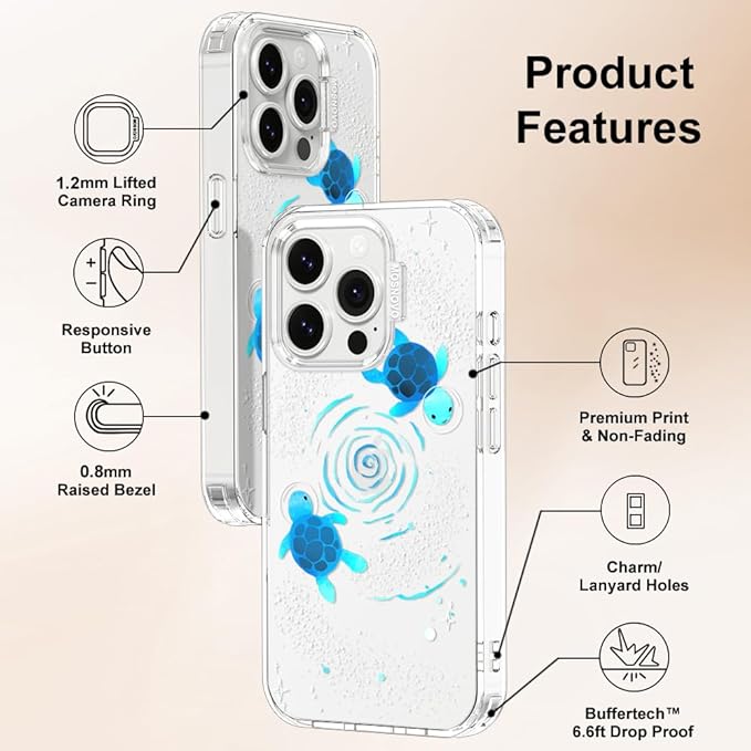 MOSNOVO Case for iPhone 14 Pro, [Buffertech 6.6ft Military-Grade Drop Protection] [Anti Peel Off Tech] Clear TPU Bumper Phone Case Cover Design - Space Turtle