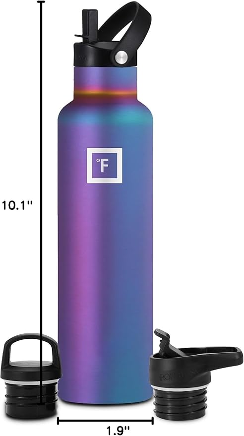 IRON °FLASK Camping & Hiking Hydration Flask with Straw, BPA-Free Insulated Stainless Steel Sports Water Bottle - 24 oz Aurora