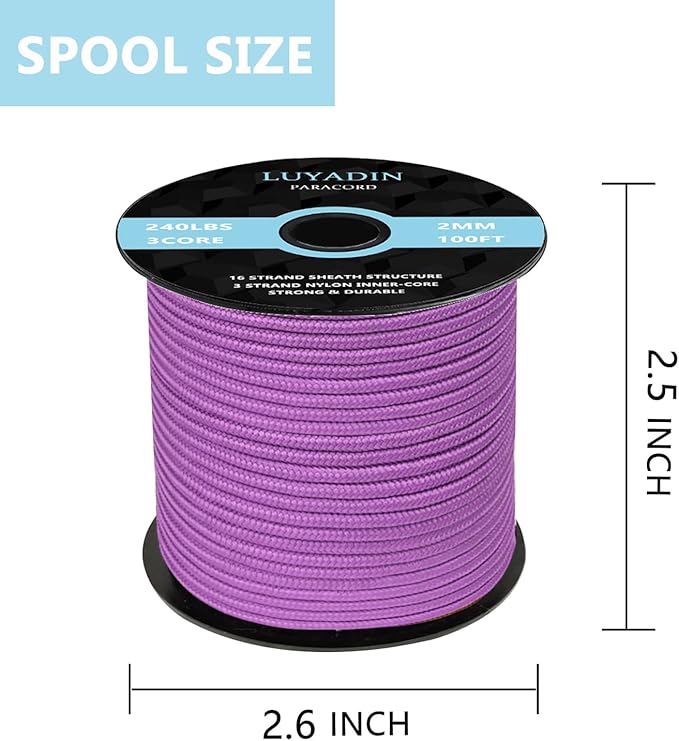 Paracord 240lb - Diameter 2mm Micro Utility Cord -3 Strand Parachute Spool Cord - 100ft 200ft,Paracord for Camping,Hiking,Fishing,Outdoor and DIY